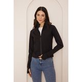 Darlin Moda Kadın Siyah Dik Yaka Fermuarlı Spor Ceket DM10000 - XS