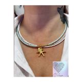 Darya Dd43 Yeşil Beyaz Üçlü Gold Deniz Yıldızı Kalp Charm ‘Lı Katmanlı Tasarım Kolye