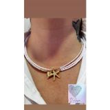Darya Dd45 Pembe Beyaz Üçlü Gold Deniz Yıldızı Kalp Charm ‘Lı Katmanlı Tasarım Kolye