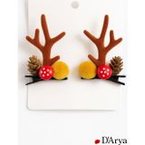 Darya DD595 Kahverengi Geyik Boynuzu Çam Kozalaklı Yılbaşı Saç Tokası (8 cm) Christmas Hairband