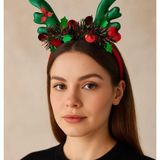 Darya DD599 Yeşil Kırmızı Geyik Boynuzu Yılbaşı Tacı Christmas Hairband