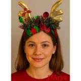 Darya DD602 Gold Geyik Boynuzu Yılbaşı Taç (Kırmızı-Yeşil Detaylı) Christmas Hairband
