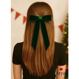 Darya DD605 Zümrüt Yeşili Kadife Vintage Fiyonk Saç Tokası (10 cm) Yılbaşı