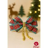 Darya DD606 Kırmızı-Yeşil Ekose Yılbaşı Fiyonk Saç Tokası (Gold Detaylı) Christmas Hairband