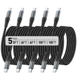 Dasku USB C - USB C Kablosu, 5'li Paket [3/6/6/10/10FT] USB C Şarj Kablosu 60W Hızlı Tip C Şarj Kablosu iPhone 15 Pro Max Plus Samsung S23 Note 20 iPad Pro Air Mini MacBook LG ve Daha Fazlası için