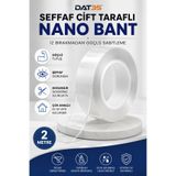DAT35 Şeffaf Çift Taraflı Nano Bant 2 Metre Güçlü Yapışkanlı İz Bırakmayan Çok Amaçlı Bant