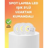 Datatek Çok Amaçlı Kullanım Için Kablosuz Yapışkanlı 3 Lü Uzaktan Kumandalı LED Spot Lamba