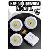 Datatek Spot Lamba LED Işık 3'lü Uzaktan Kumandalı Pilli Yapışkanlı Kablosuz