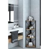 Datça 4 Raflı Banyo Rafı Köşe Metal Çok Amaçlı Dekoratif Raf Ceviz