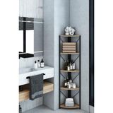 Datça 5 Raflı Metal Köşe Banyo Rafı Dekoratif Çok Amaçlı Raf Ceviz