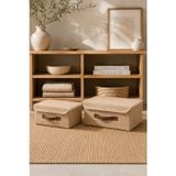 Dathcha 2'li Kapaklı Jüt Düzenleyici M-L Boy 30x23x13 cm + 35x26x15 cm Dolap İçi Raf Organizer Kutusu