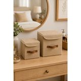 Dathcha 2li Kapaklı Jüt Organizer Kutu Seti 20X20X20 cm - 25X25X25 cm Katlanabilir Düzenleme Kutusu Organizer Seti Dolap, Raf ve Banyo Düzeni Için
