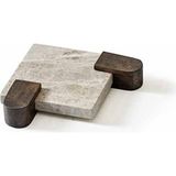 Davi Ahşap Ahşap Kayın Ağacı Ayaklı Mermer Sunum Tabağı-Gıda Ile Temasa Uygun Beyaz Mermer Yüzey - Mavi - 16 x 19 cm