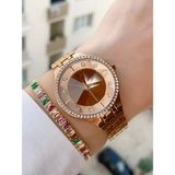 David Guner Rosegold Renk Kesme Camlı Kadın Kol Saati ve Bileklik - Rose Altın