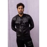David&Gerenzo Siyah Cep Detay Fermuarlı Suni Deri Ceket - 2XL