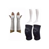 DAVSPOR Voleybol Dizliği, Çorabı ve Kolluğu Set, Beyaz, M Beden, Unisex