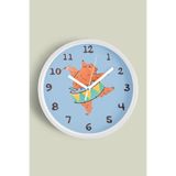 Davul Çalan Sevimli Ayı Çocuk Odası Duvar Saati - 30cm - Önü Camlı Beyaz Kasa - Sessiz Mekanizma, JH1049S30BKP