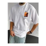 DAXİS Sportwear Company Beach Baskılı Oversize Erkek T-Shirt - Bisiklet Yaka Tişört