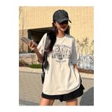 DAXİS Sportwear Company Kadın Original Vintage Raw Baskılı Oversize Bisiklet Yaka T-shirt