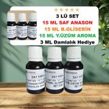 Day 3 Lü SET 15 ML Saf Anason Yağı 15 ML Saf Gliserin 15 ML Yaş Üzüm Aroması 5 Litre Uyumlu (3 ML Damlalık Hediye)
