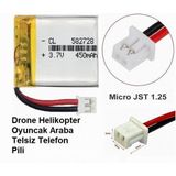 Day Jst Micro 1.25mm 450 Mah 3.7v Drone Helikopter Oyuncak Araba Telsiz Telefon Pili