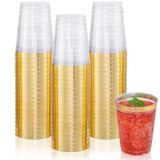 DaYammi 200 Paket Altın Plastik Bardaklar 10oz Şeffaf Plastik Bardaklar Altın Çerçeveli Tek Kullanımlık Şarap Bardakları Fantezi Tek Kullanımlık Parti Bardakları Düğün Bardakları İçme Bardakları