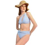 Dayana Yüksek Bel Tasarım İtalyan Kumaş Bikini (mavi, Medium)