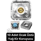 Dayanıklı 10 Adet Alüminyum Ocak Koruyucu Folyo Kare Kir Bırakmaz Yağ Sıçrama Yanmaz Yapışmaz Gümüş
