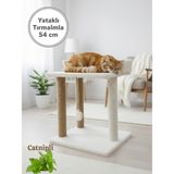 Dayanıklı 54 cm Kedi Tırmalama Direği ve Kedi Yatağı| 45X50 cm Geniş Zemini ile Devrilmez | Kalın Jüt Ipli Kedi Tırmalama | Yavru ve Yetişkin Kedilere Özel Konfor Evcil Hayvan Oyun ve Dinlenme Ürünü - Krem