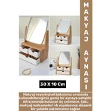 Dayanıklı Ahşap Makyaj Takı Organizer Ev Ofis Ayarlanabilir Aynalı Çok Şık Tasarım 3 Çekmeceli Ayna
