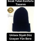 Dayanıklı Bere Unisex Örgü Kışlık Düz Renk Yumuşak Yün Soğuktan Koruyucu Şapka Katlamalı Dokuma