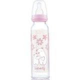 Dayanıklı Cam Biberon 250ML, Isıya ve Darbeye Dayanıklı, Pembe Renkli - Ahşap - Bej