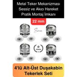 Dayanıklı Duşakabin Tekerleği Alt Üst Sürgülü Cam Kabin Krom Görünümlü Plastik Gövdeli 4'Lü Set