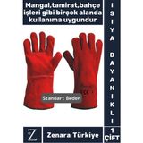 Dayanıklı Kaynak Yangın Mangal Tamir Iş Su Geçirmez Yüksek Isıya Dayanıklı Çok Amaçlı Deri Eldiven - 1 - Kırmızı - XL