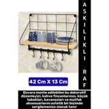 Dayanıklı Kolay Montaj Mutfak Kahve Köşesi Dolap Tezgah Üstü Düzenleyici Estetik Metal Askılıklı Raf - 42 x 13 cm