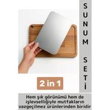 Dayanıklı Mutfak Kesme Sunum Çok Amaçlı Şık Ahşap Çelik Çıkarılabilir Kesme Tahtası Sunum Set 2 İn 1