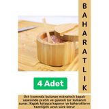 Dayanıklı Mutfak Mıknatıslı Kapak Hijyenik Çok Şık Doğal Ahşap Kaşıklı Baharatlık Kaşık Seti 4 Adet