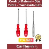 Dayanıklı Sağlam Ergonomik Vidalama Tamir Tadilat Düz Yıldız Kontrol Kalemi 3'lü Tornavida Seti
