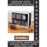 Dayanıklı Sert Plastik Şeffaf Kaplı Mutfak Çok Şık Modern Standlı Kaşıklı 12'Li Özel Baharatlık Seti