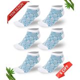 Dayco Desenli Sim Detaylı Kadın Bambu Patik Çorap 6lı Set - Mavi - Beyaz - 36 - 40