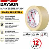 Dayson Arge Toptan Klasik Sarı Extra Maskeleme Bandı Kağıt Bant 80 Derece 48MMX35M 12 Adet