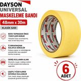 Dayson Arge Toptan Universal Sarı Maskeleme Bandı Kağıt Bant 48MMX30M 6 Adet