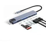 Daytona CF-04 Macbook Uyumlu Type-C™ To 4K HDMI Tv Projeksiyon UHd 1080P 2* Type-C 3* USB SD/TF RJ45 Ethernet Lan 8ın1 Çevirici Hub Adaptör