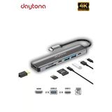 Daytona Cf08 Macbook Uyumlu Type-C To 4K 1080P Uhd Hdmı Type-C Pd Şarj 2X Usb3 Çevirici Hub Adaptör