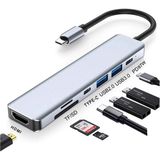 Daytona Ch-13/c Macbook Uyumlu 6ın1 Type-C To 2* USB 3.0 Sd Tf 4K Hd 1080P HDMI Pd Kart Okuyucu Çevirici Adaptör - Gri