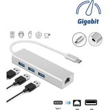 Daytona Fc05-G Macbook Uyumlu Type-C USB 3.1 to 3* 3.0 1000 Mbps Gigabit Ethernet Rj45 Çevirici Adaptör Gümüş