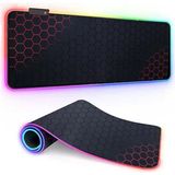 Daytona Rgb LED Işıklı Gaming Mousepad Kaymaz Kırmızı Petek Desenli Tabanlı Kenarları Dikişli Suya Dayanıklı Mouse Pad 30X80 cm - Siyah - Kırmızı