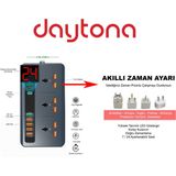 Daytona RL-316D Akıllı Priz Termal Akım Ve Isınma Korumalı 5 USB 5V-3.4A QC3.0 Girişli Led Ekran Uzatma Kablolu