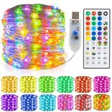 Dazzle Bright 32,8 FT RGB Bakır Tel Peri Işıkları, Uzaktan ve Zamanlayıcılı 100 LED USB String Işık, Noel, Parti, Düğün için Su Geçirmez İç Mekan Dış Mekan Dekorasyonu