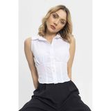 DazzUp Kadın Bel Lastik Detaylı Kolsuz Gömlek